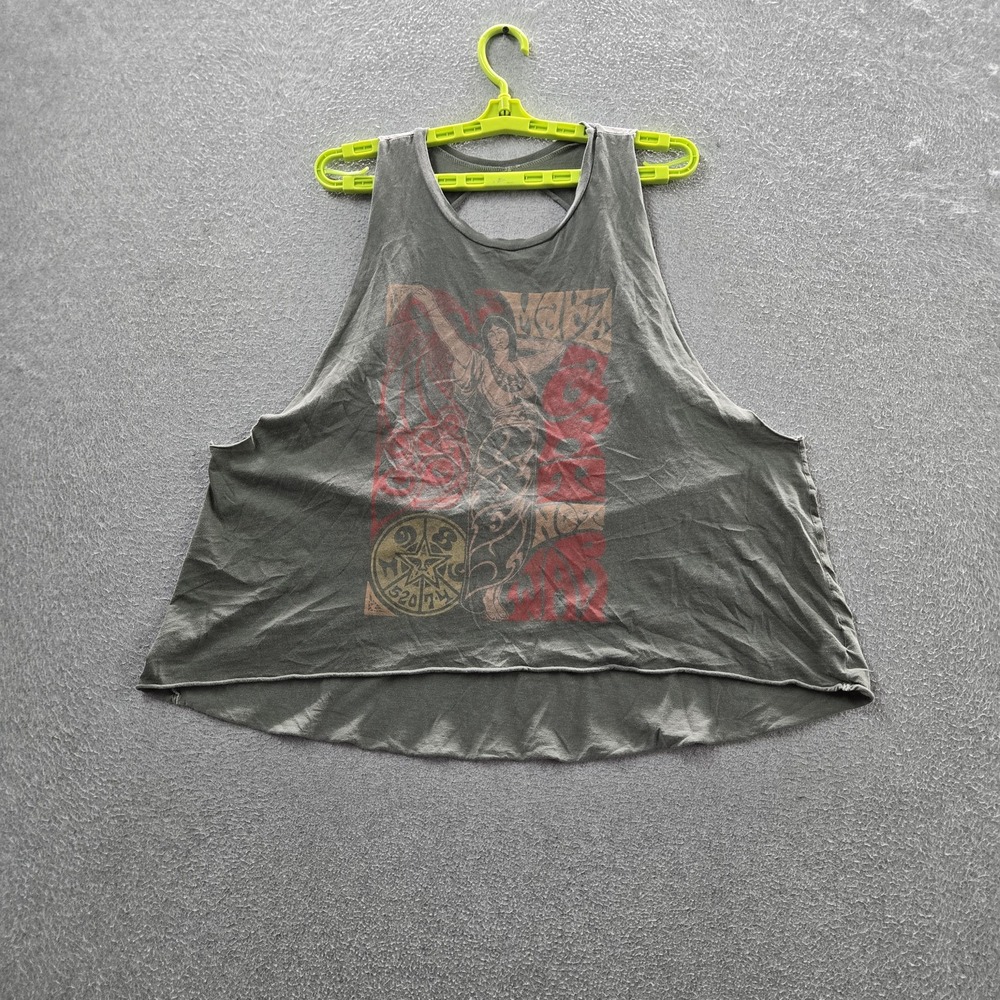 Obey Women Tank Top M Gray Graphic Make Art Not War Grunge Festival Y2K